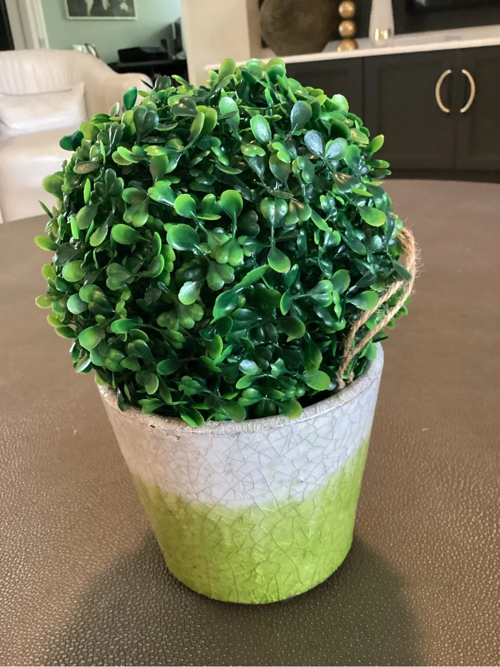 Artificial Boxwood Topiary in Green and White Ceramic Pot